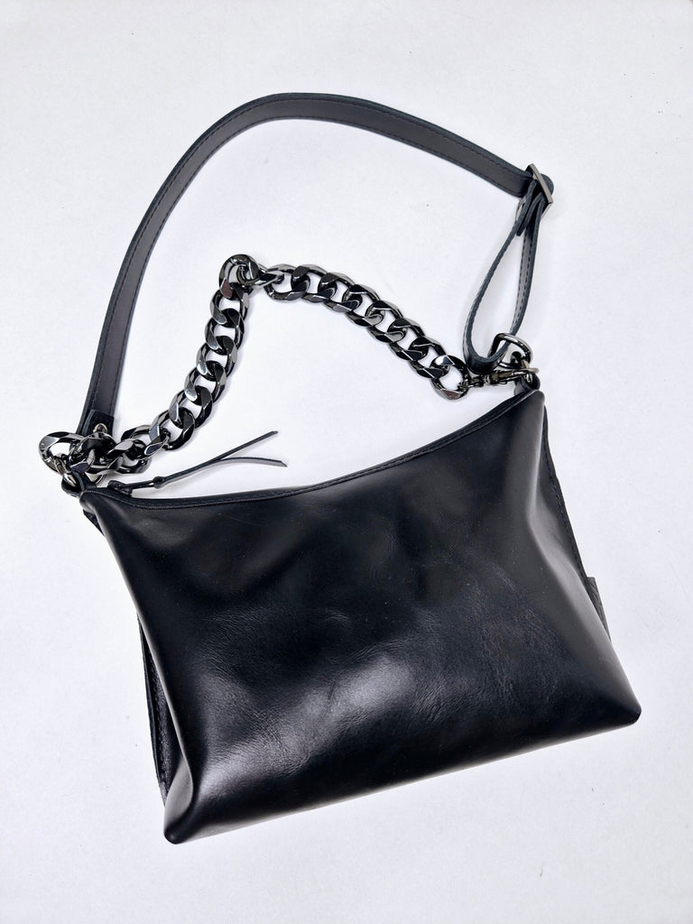 Black Leather Hobo Bag - Small