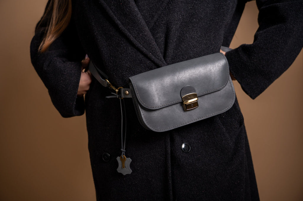 Natural Leather Saddle Bag Mini - Grey