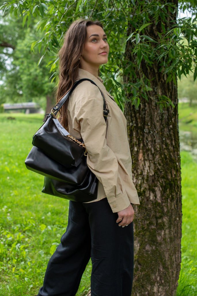 Black Leather Hobo Bag - Small