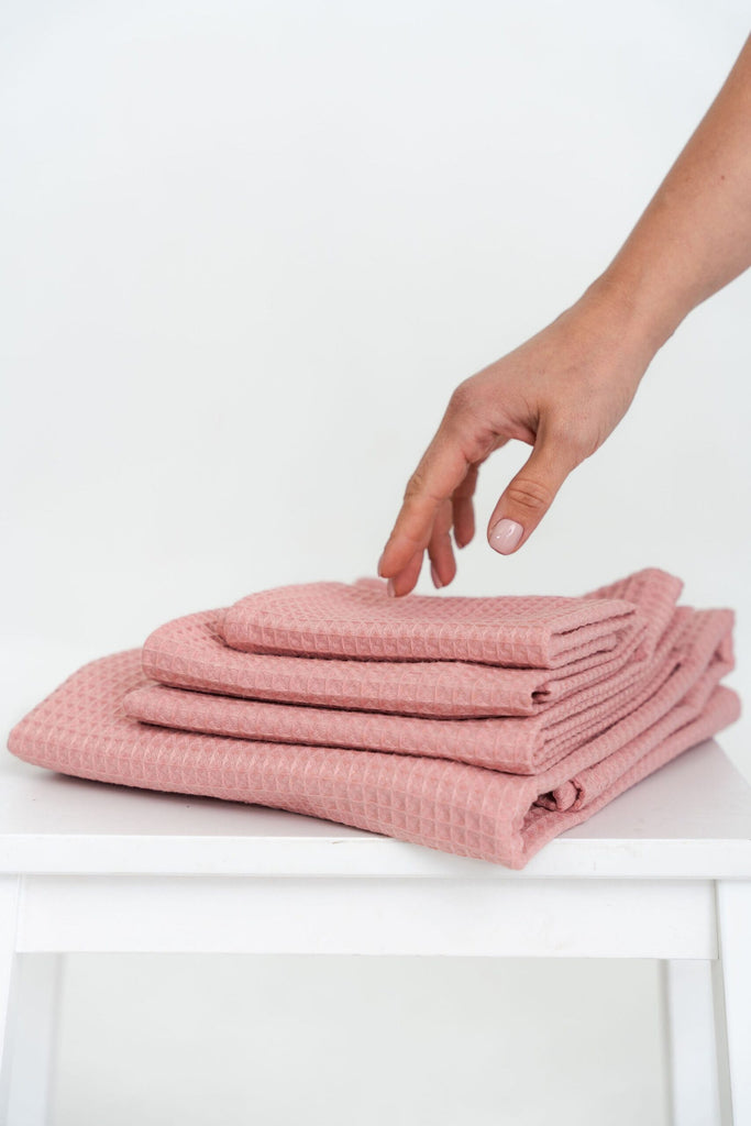 Organic Waffle Cotton Towel - Peach