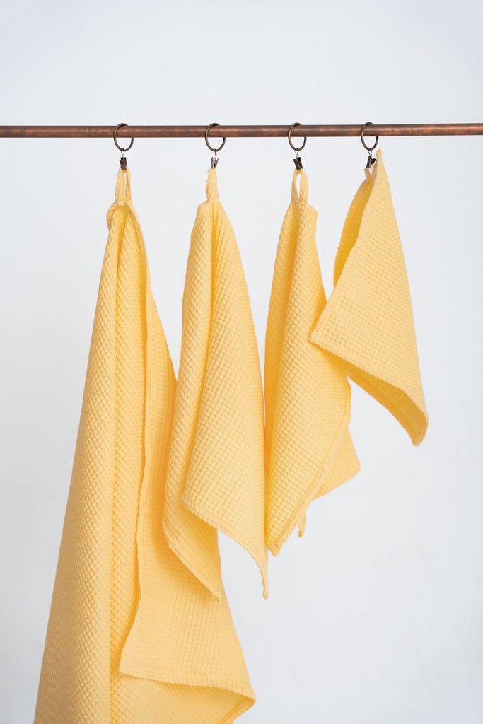 Organic Waffle Cotton Towel - Yellow