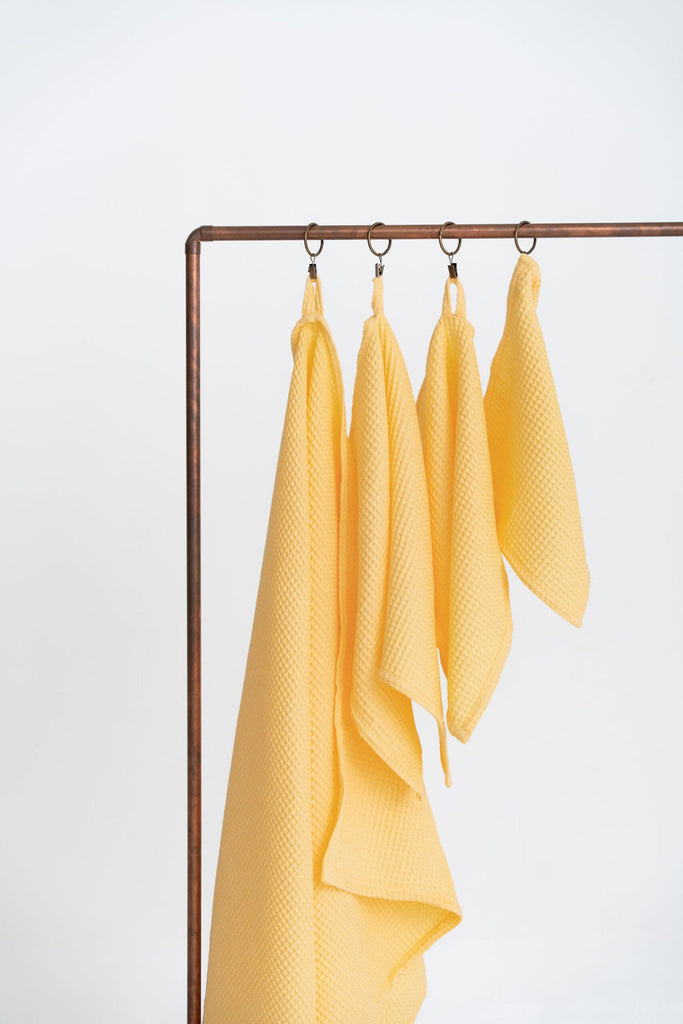 Organic Waffle Cotton Towel - Yellow