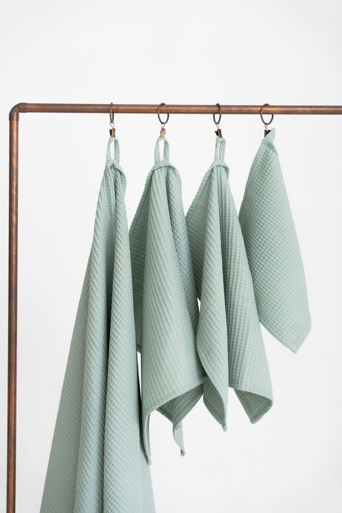 Organic Waffle Cotton Towel - Sage Green