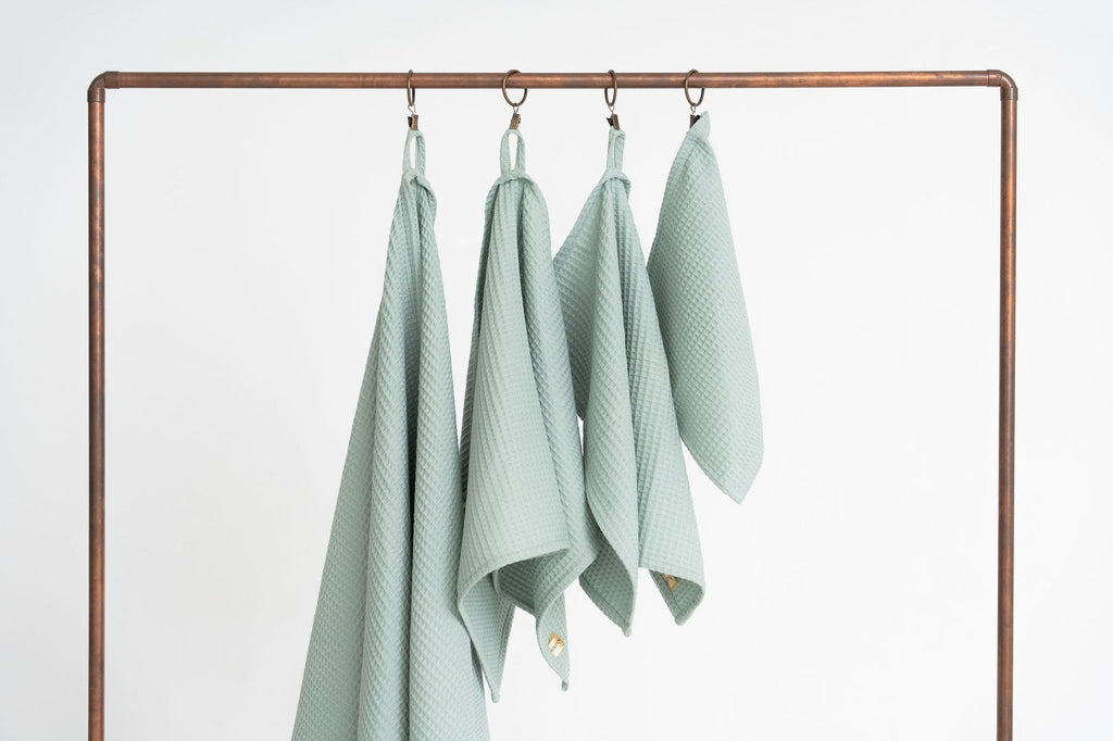 Organic Waffle Cotton Towel - Sage Green