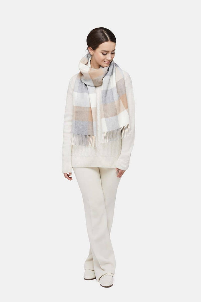 Natural Baby Alpaca Wool Midi Exclusive Check Scarf for Women